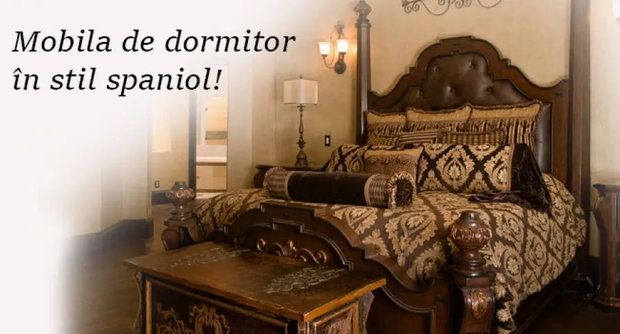 Dormitor matrimonial somptuos in stil spaniol cu detalii din lemn masiv